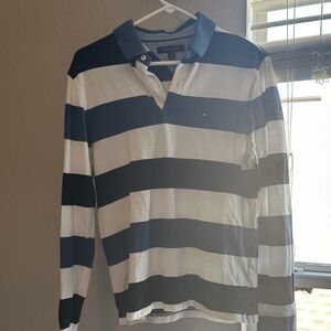 Tommy Hilfiger Men's Navy and White Rugby Shirt